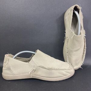 Crocs Santa Cruz Men's Sz 12 Beige/Tan Canvas Slip-On Lightweight Distressed